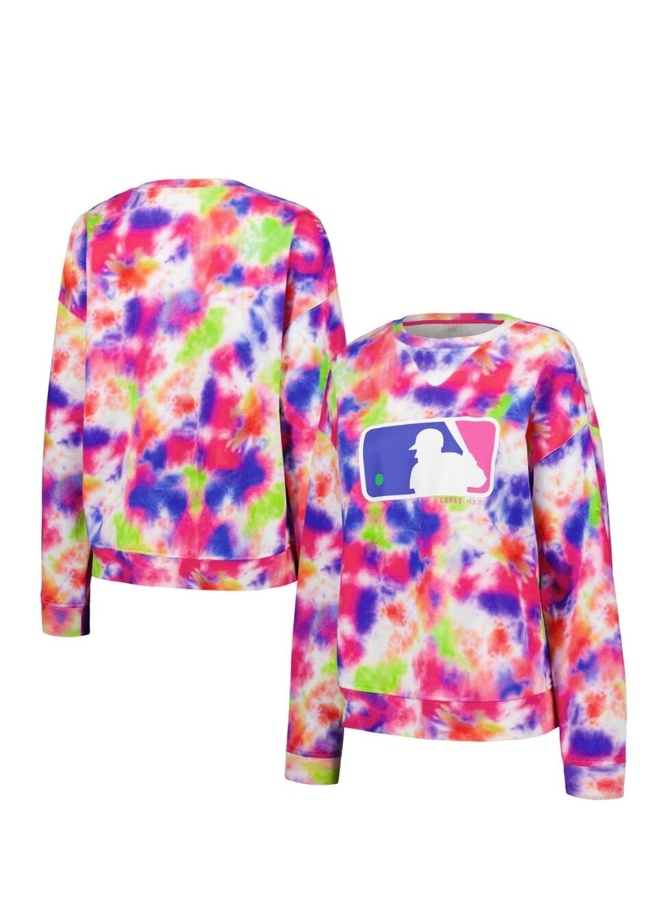 New Women's MLB Batterman Terez Neon Tie-Dye Pullover Sweatshirt M $170 - Picture 1 of 6